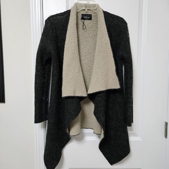 NWOT ZARA Open Front Cardigan Womens M Black Knit Wool Blend Drape Boho Sweater - Picture 1 of 10